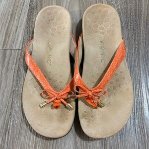 Vionic Orange Bow Thong Sandals with Metallic Accents